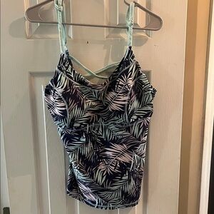 Women’s Tropical Print Tank Top - Navy with Mint Leaf Pattern